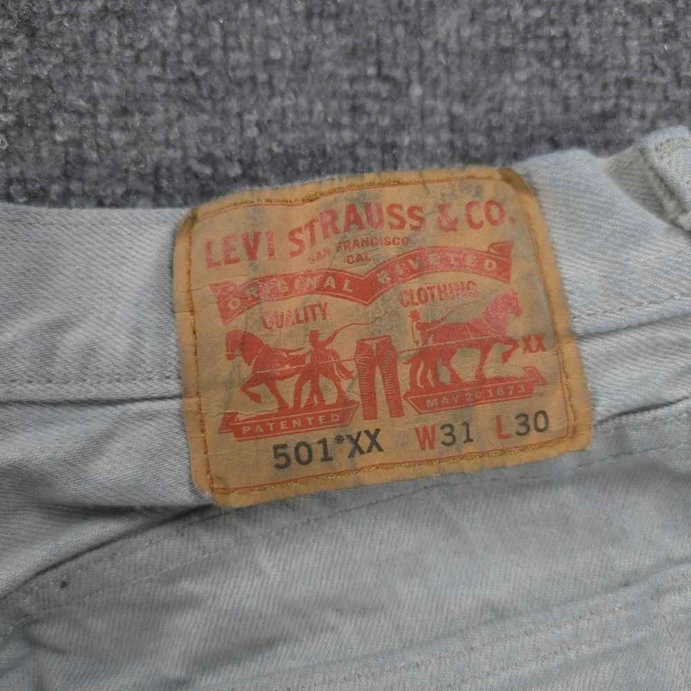 Levis 501XX Jeans Mens 31x28 Gray Denim Button Fly Straight Regular Fit Work